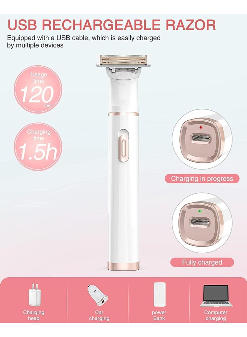 CLENEA Facial Hair Removal For Women, 5 In 1 Electric Razor Painless Eyebrow Trimmer, Bikini Trimmer Remover Kit, Face, Eyebrow, Nose, Arms, Legs And Pubic Usb Rechargeable Portable - Image 5